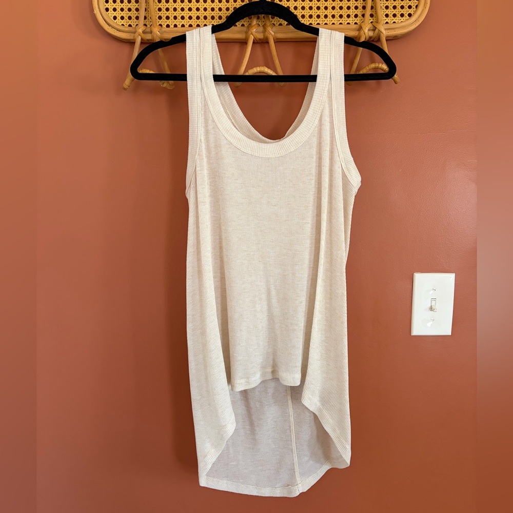 Poof Oatmeal Ribbed Sleeveless High Low Top